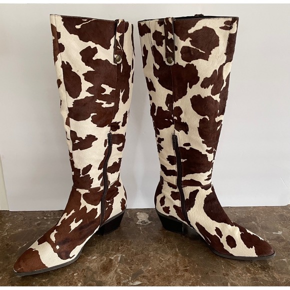 INC Womens Launa Cow Print Calf Hair Boots Brown White Cowgirl Western Chic 10M - Picture 10 of 16